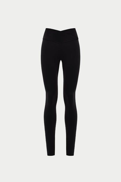 SCULPTING STRETCH CROSSOVER WAISTBAND LEGGINGS - BLACK
