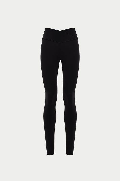 SCULPTING STRETCH CROSSOVER WAISTBAND LEGGINGS - BLACK