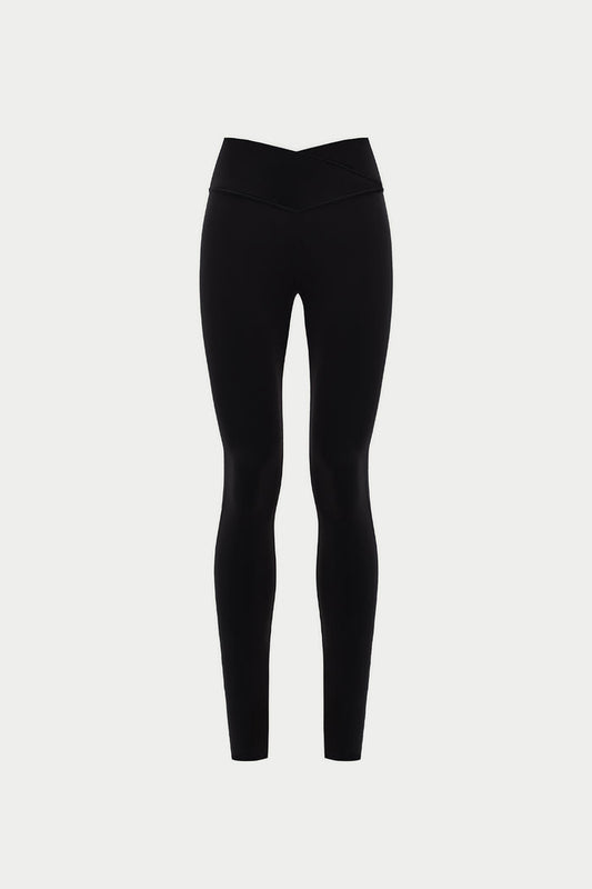 SCULPTING STRETCH CROSSOVER WAISTBAND LEGGINGS - BLACK