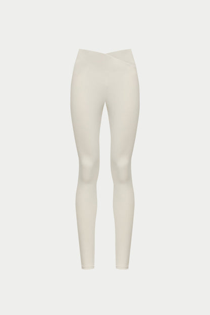 SCULPTING STRETCH CROSSOVER WAISTBAND LEGGINGS - BONE