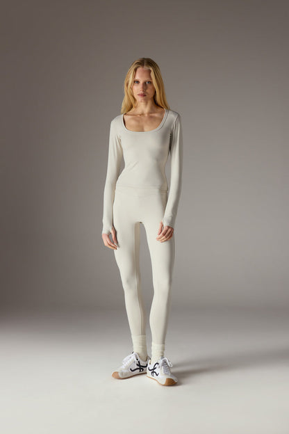 SCULPTING STRETCH CROSSOVER WAISTBAND LEGGINGS - BONE