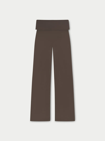 SCULPTING STRETCH FOLDOVER WAISTBAND YOGA PANTS - CHOCOLATE