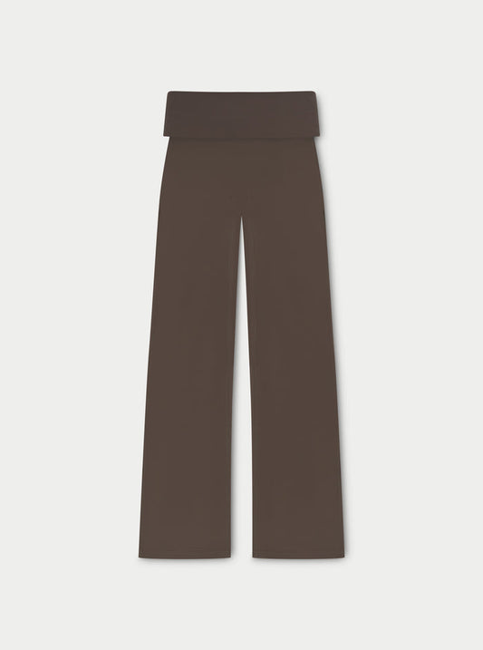 SCULPTING STRETCH FOLDOVER WAISTBAND YOGA PANTS - CHOCOLATE