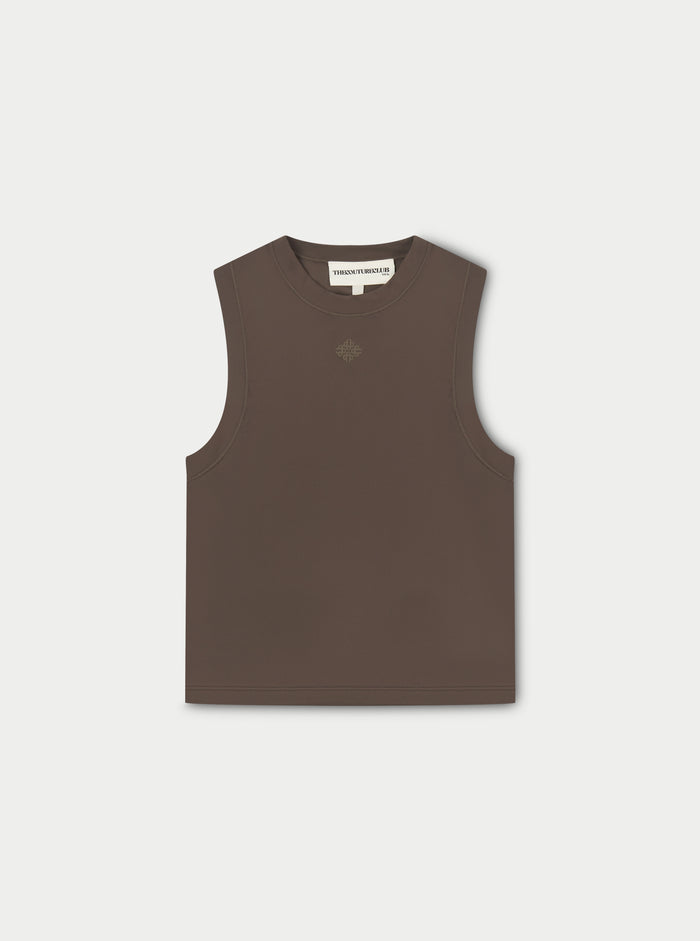 SCULPTING STRETCH HIGH NECK EMBLEM RACER - CHOCOLATE