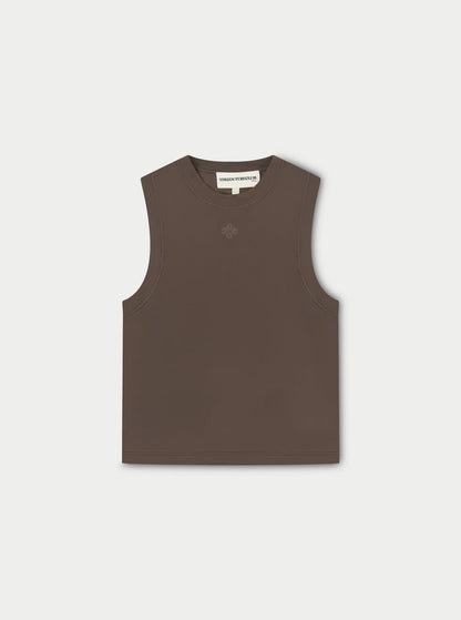 SCULPTING STRETCH HIGH NECK EMBLEM RACER - CHOCOLATE
