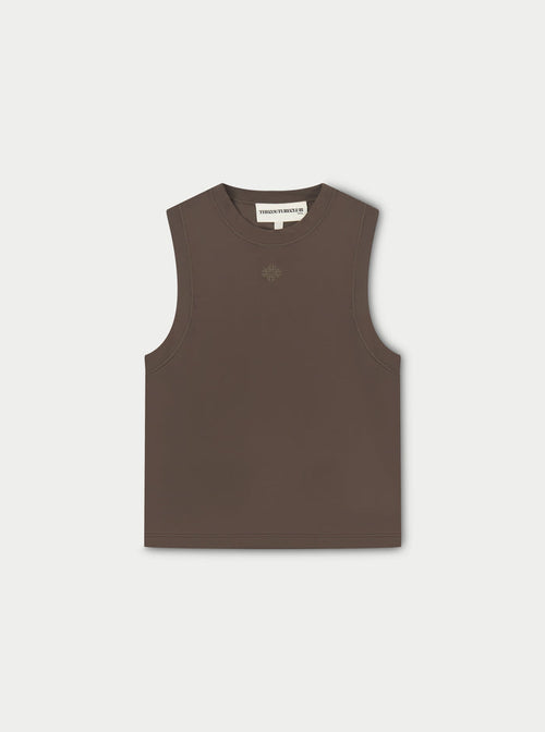 SCULPTING STRETCH HIGH NECK EMBLEM RACER - CHOCOLATE