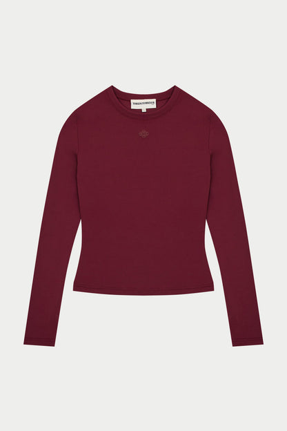 SCULPTING STRETCH LONG SLEEVE TOP - BURGUNDY