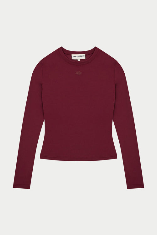SCULPTING STRETCH LONG SLEEVE TOP - BURGUNDY