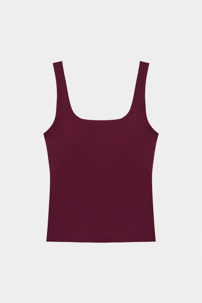 SCULPTING STRETCH SCOOP NECK SPORTS TOP - BURGUNDY