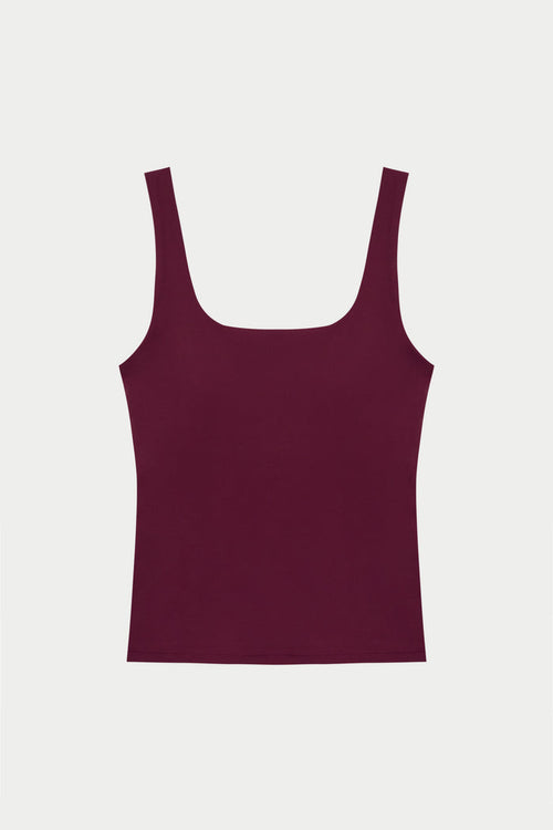SCULPTING STRETCH SCOOP NECK SPORTS TOP - BURGUNDY