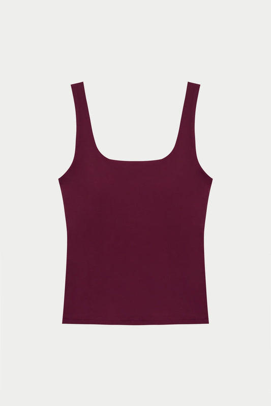 SCULPTING STRETCH SCOOP NECK SPORTS TOP - BURGUNDY