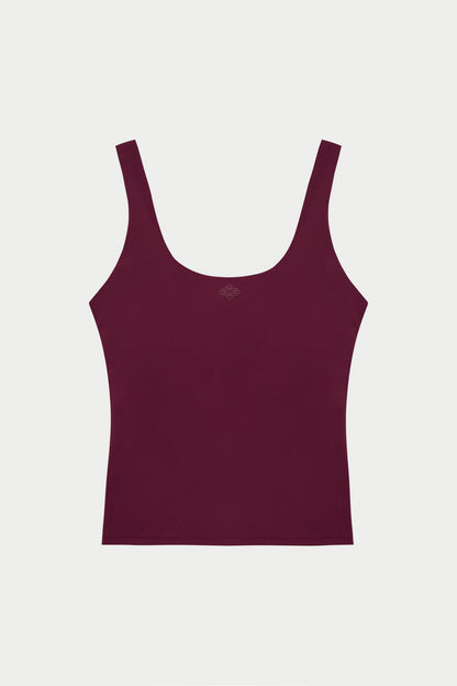 SCULPTING STRETCH SCOOP NECK SPORTS TOP - BURGUNDY