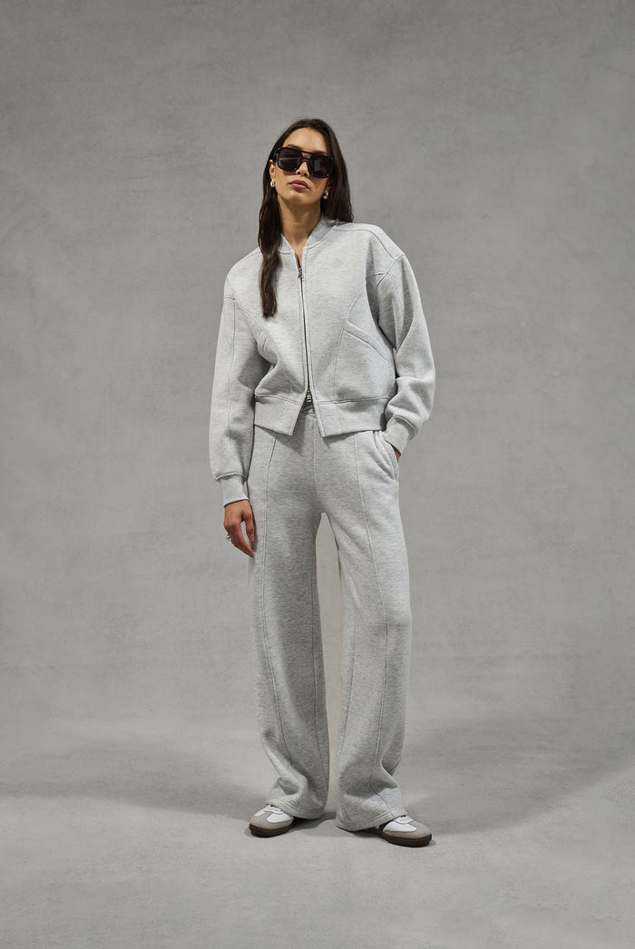 SEAM DETAIL CROSSOVER WAISTBAND JOGGERS - GREY MARL