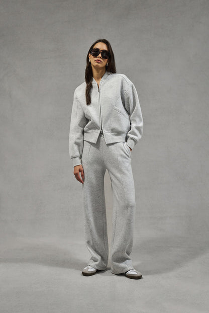 SEAM DETAIL CROSSOVER WAISTBAND JOGGERS - GREY MARL