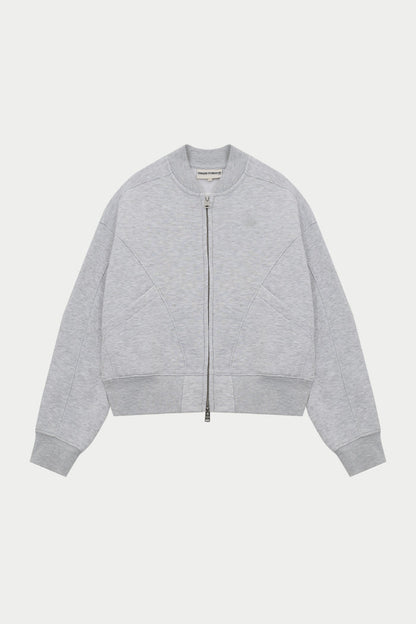 SEAM DETAIL OVERSIZED ZIP THROUGH BOMBER - GREY MARL