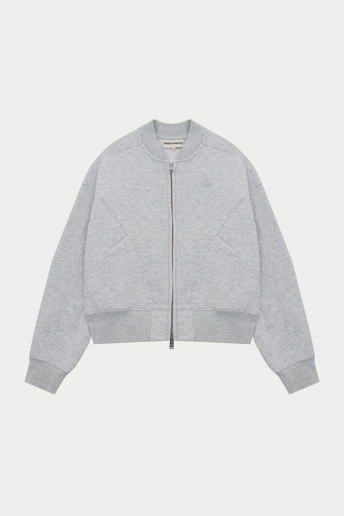 SEAM DETAIL OVERSIZED ZIP THROUGH BOMBER - GREY MARL
