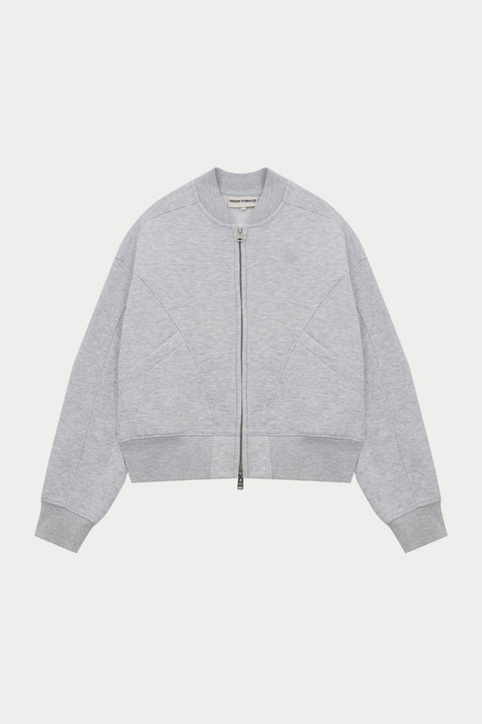 SEAM DETAIL OVERSIZED ZIP THROUGH BOMBER - GREY MARL