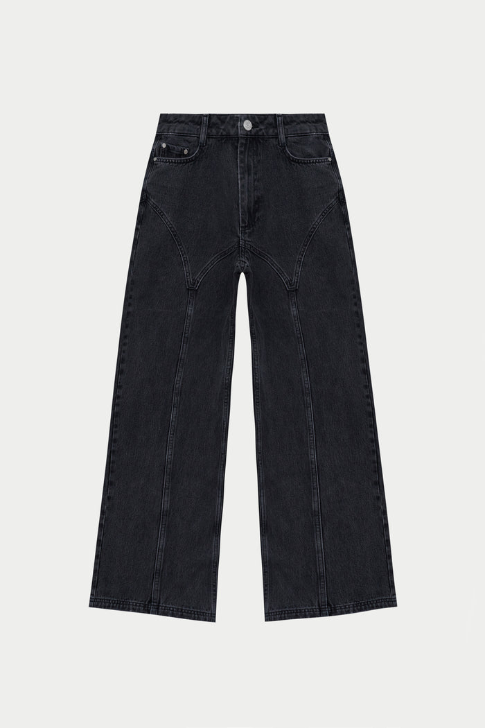SEAM DETAIL WASHED JEANS - BLACK WASH