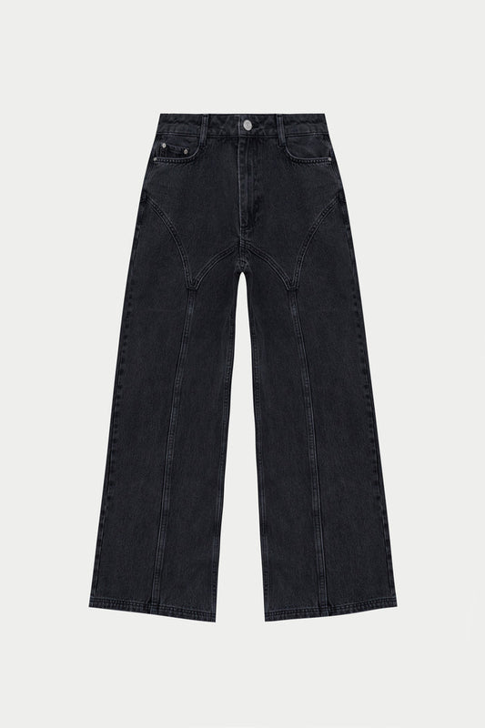 SEAM DETAIL WASHED JEANS - BLACK WASH