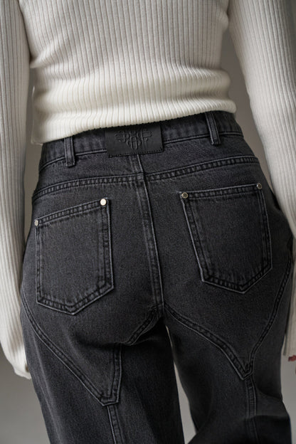 SEAM DETAIL WASHED JEANS - BLACK WASH