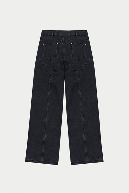 SEAM DETAIL WASHED JEANS - BLACK WASH