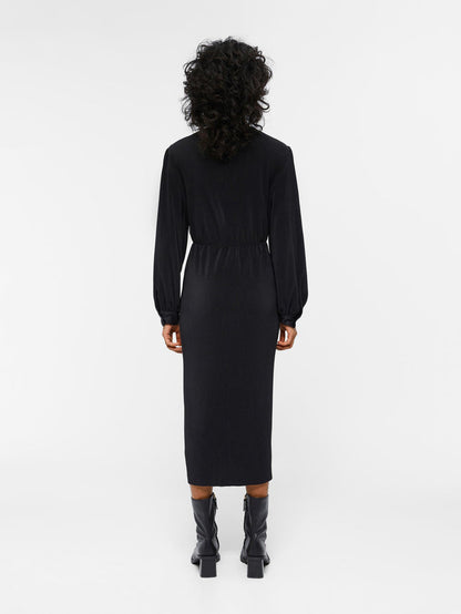 SHILA L/S PLISSE DRESS (BLACK)