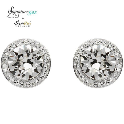 Signature 925 Collecton Round Halo Silver Earrings