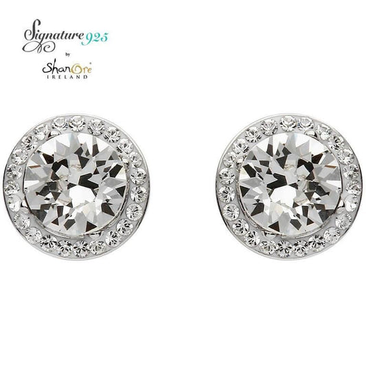 Signature 925 Collecton Round Halo Silver Earrings