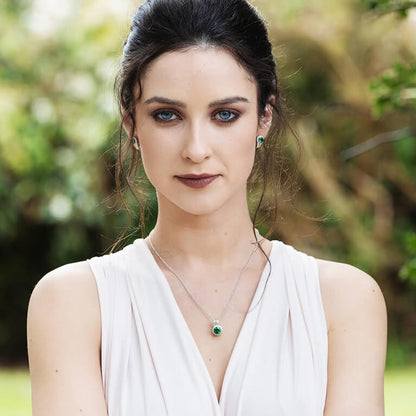 Silver Green CZ Halo Necklace - Skellig Gift Store