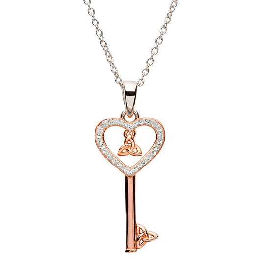 Silver Rose Gold Plated Celtic Key Pendant Necklace