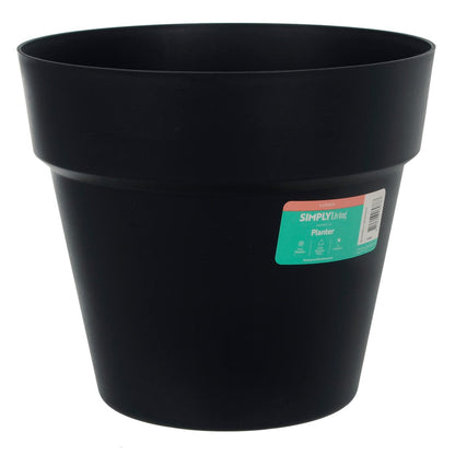 Round garden planter in black plastic for outdoor use