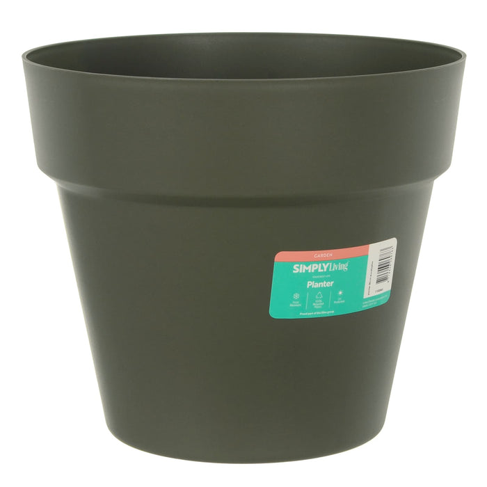 Round garden planter in eucalyptus green colour