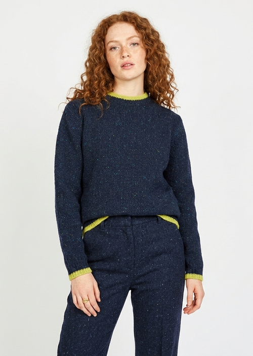 Slaney Crew Neck Sweater - Wool Cashmere Blend | Rich Navy