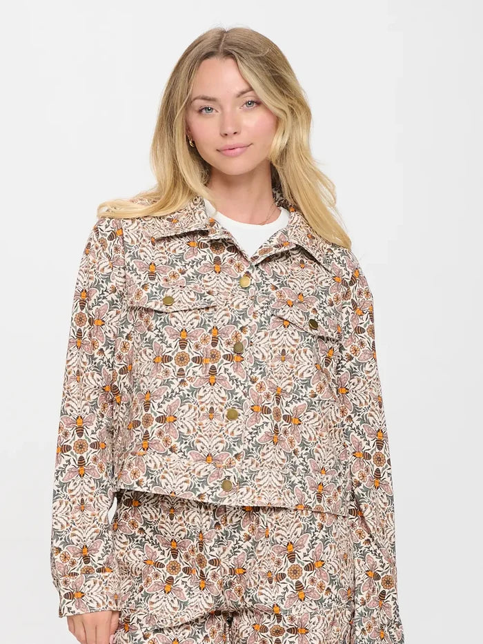 SM Wardrobe - Bee Floral Print Crop Jacket