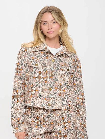 SM Wardrobe - Bee Floral Print Crop Jacket