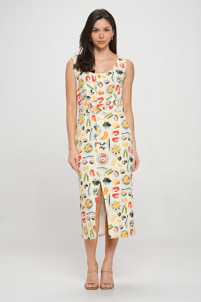 SM Wardrobe - Mediterranean Delights Print Midi Skirt Dress