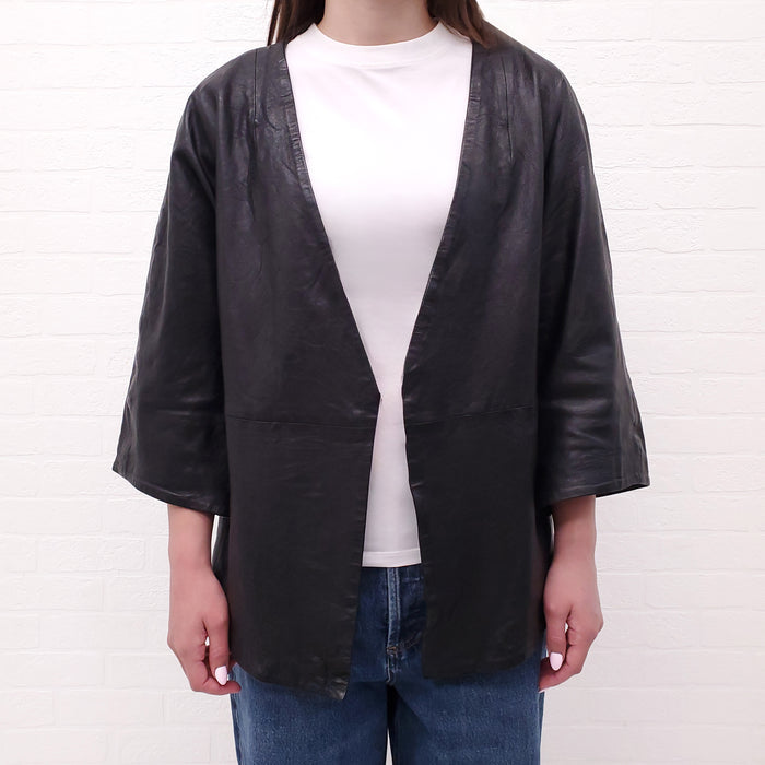 SMYTHE BLACK OVERSIZED LEATHER JACKET - SIZE S