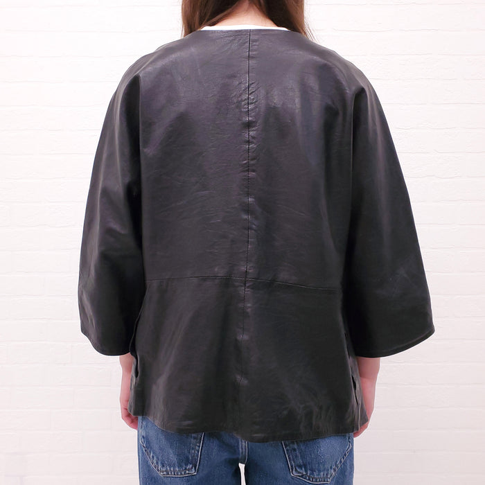 SMYTHE BLACK OVERSIZED LEATHER JACKET - SIZE S