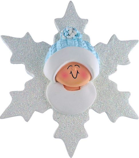 Sparkly Snowflake Baby Boy- Light Skin, Personalized Christmas Ornament