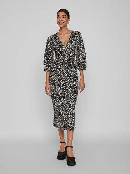 STEFFI WRAP MIDI DRESS(BLACK/ZAFIA)