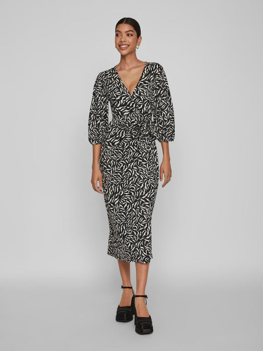 STEFFI WRAP MIDI DRESS(BLACK/ZAFIA)