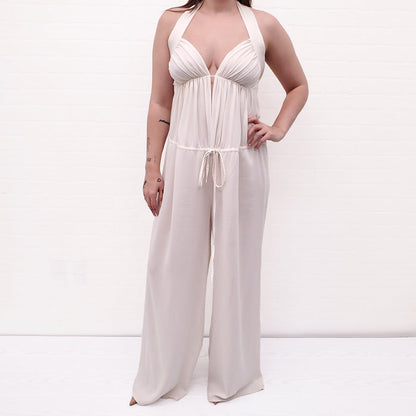 STELLA MCCARTNEY CREAM HALTER JUMPSUIT - SIZE 42