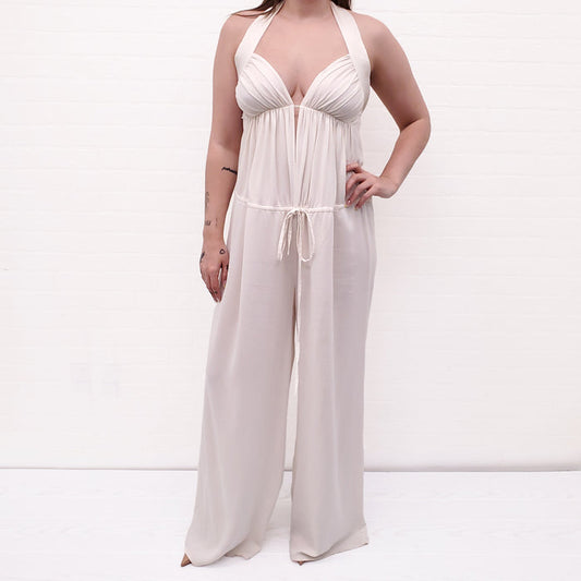 STELLA MCCARTNEY CREAM HALTER JUMPSUIT - SIZE 42