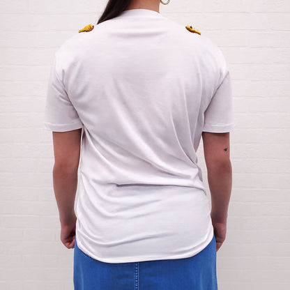 STELLA MCCARTNEY WHITE T-SHIRT WITH FLORAL EMBELLISHMENTS - SIZE 40