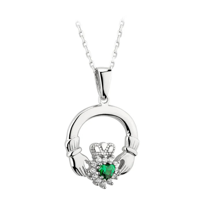 Sterling Silver Claddagh Green Necklace