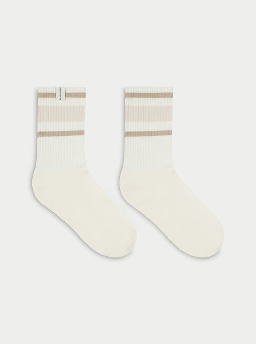 STRIPED BRANDED LABEL SOCK - BEIGE