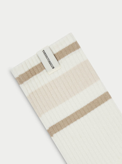 STRIPED BRANDED LABEL SOCK - BEIGE