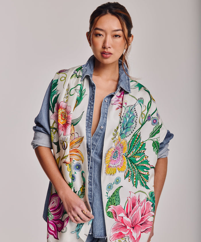 Sunkissed Vine Silk Oblong Scarf in color beach multi