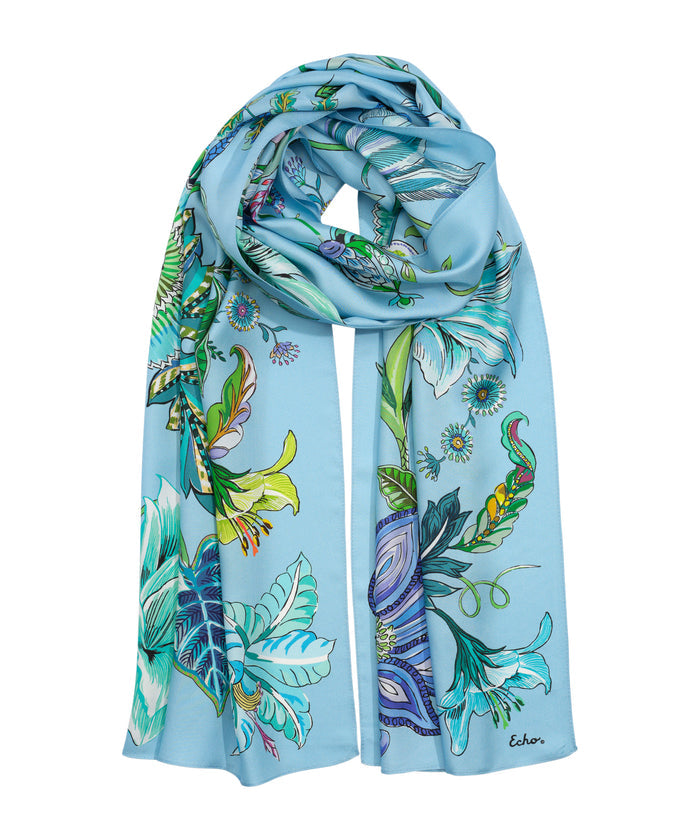 Sunkissed Vine Silk Oblong Scarf in color chambray