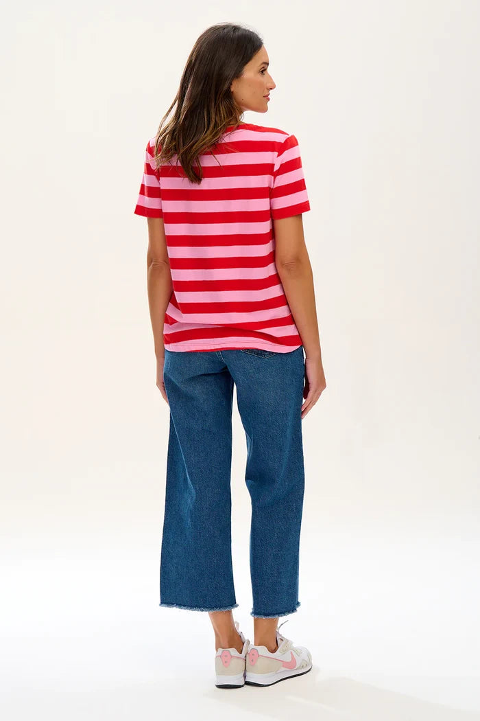 Sylvie Scoop Neck T-shirt - Pink/Red, Happy Stripes